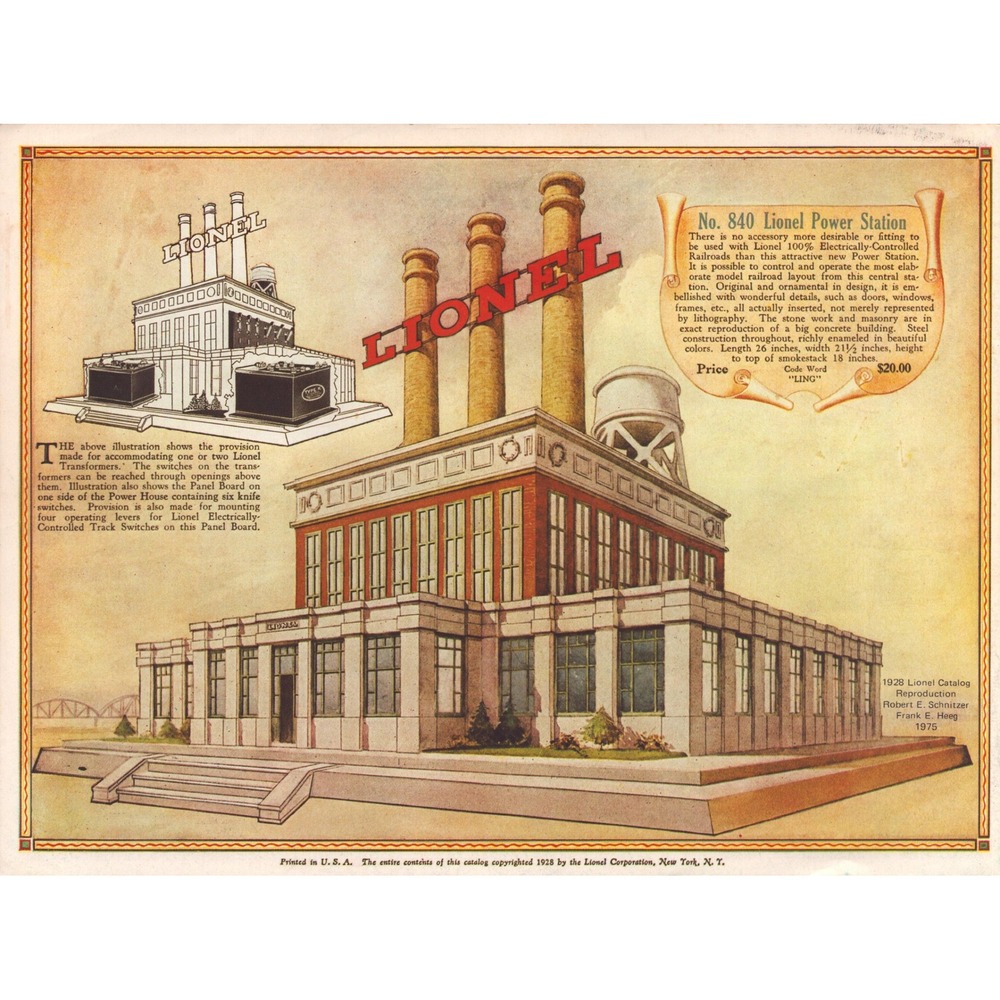 Vintage 1928 Lionel Electric Trains Catalog Art Print No 840 Power Station 1975 - Picture 2 of 2